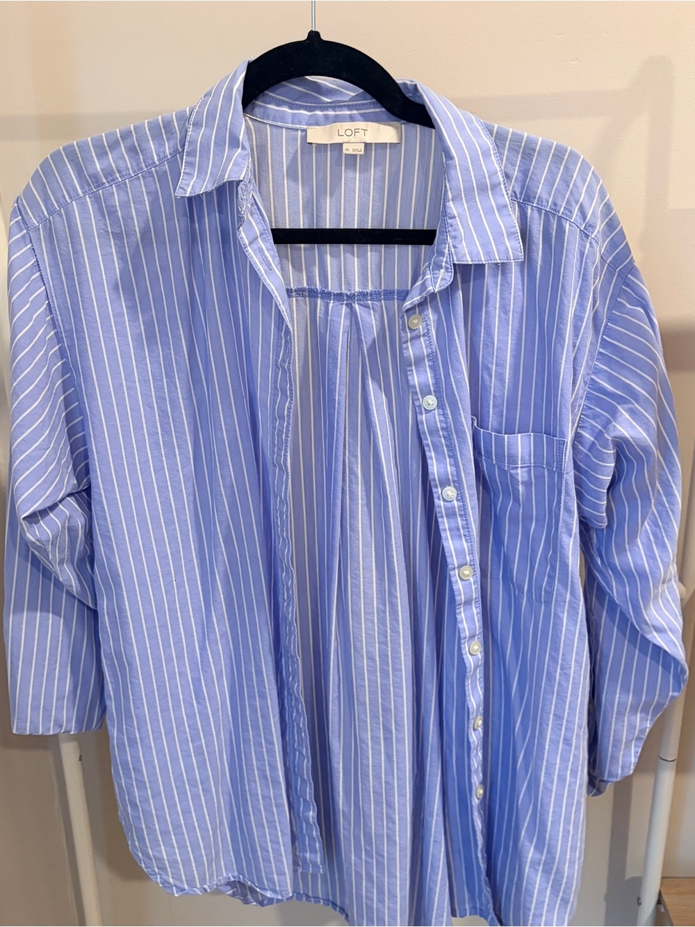 LOFT Blue & White Striped Button-Down Shirt